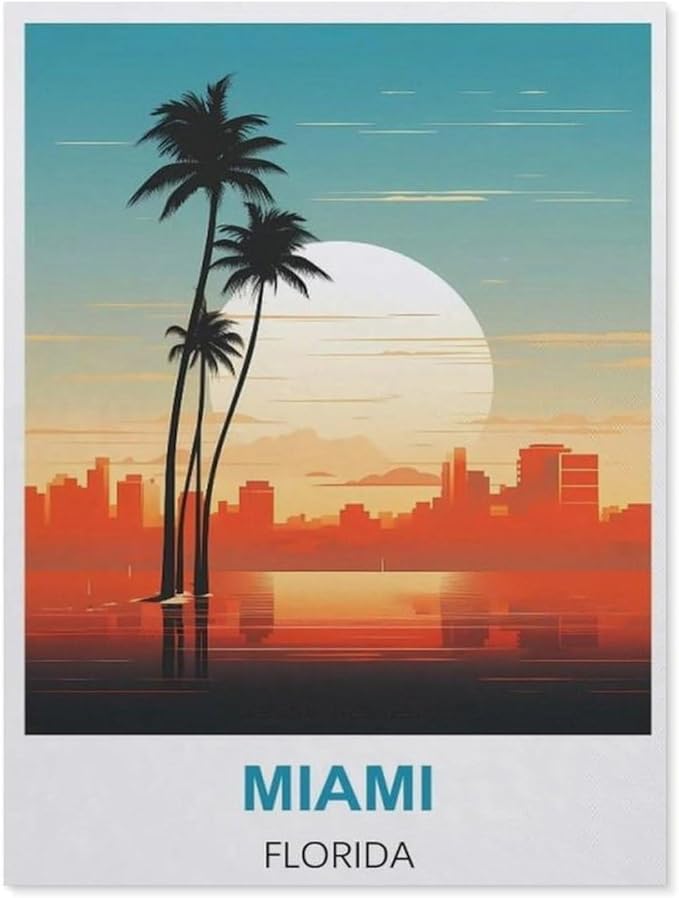 Miami Florida Vintage Travel Poster，Paper Jigsaw Puzzle 1000 Pieces Adult Toys Decompression Game（50x70cm）-BH97