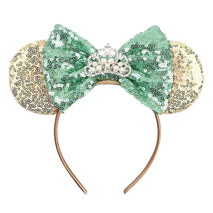 Seamoy Sequin Mouse Ears Headband, Tiana Rose Gold Mice Ears Hairband, Park ears Princess, Sparkle Silver Blue Classic Red Hair Accessory for Women Girls (Rose Gold Tiana)