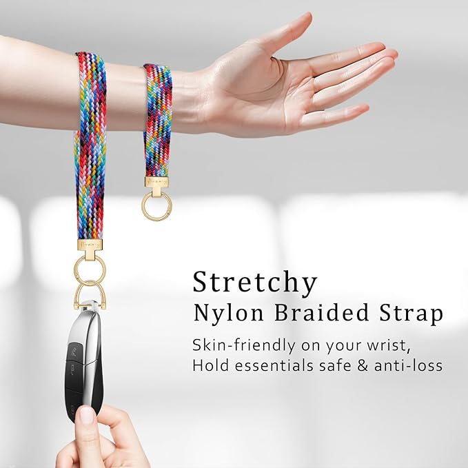 Hovmwey Elastic Wristlet Keychain for Women Men, Cute Car Key Chain, Braided Wrist Strap Lanyard for Keys ID Badges