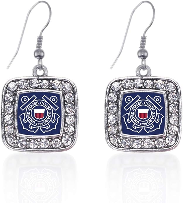 Inspired Silver - Silver Square Charm French Hook Drop Earrings with Cubic Zirconia Jewelry