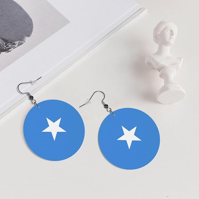 Round Faux Leather Earrings for Women Lightweight Double-Side Printed Drop Dangle Earring for Festival Party Gift
