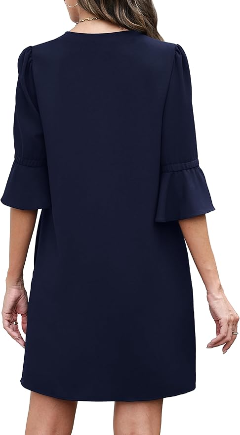RUMIA Shift Dress for Women V Neck Ruffle Short Sleeve Loose Casual Summer Dress