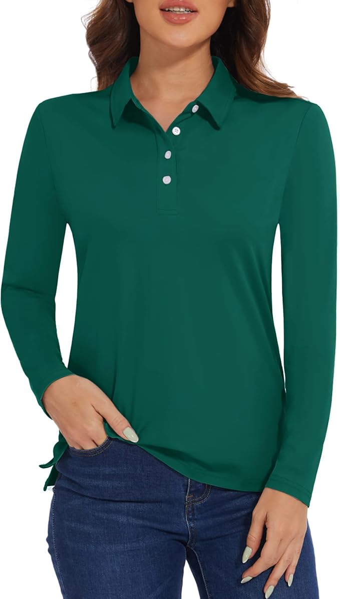MAGCOMSEN Women's Polo Shirts Long Sleeve Golf Shirt Quick Dry UPF 50+ Sun Protection Lightweight Tennis Shirts