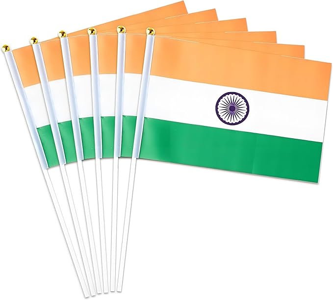 India Flag Small Indian Flag 12 Pack Mini Hand Held Indian Flags on Sticks for Party Parades Sports Events Patriotic Holiday Decorations