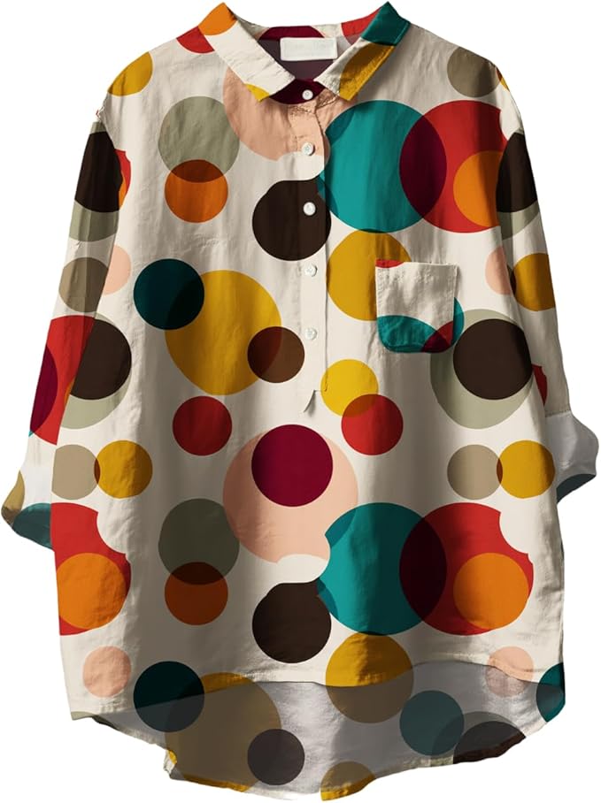 Women Funny Graphic Long Sleeve Floral Blouses Plus Size Button Shirts Casual Cute Vneck Fall Tunic Tops Trendy