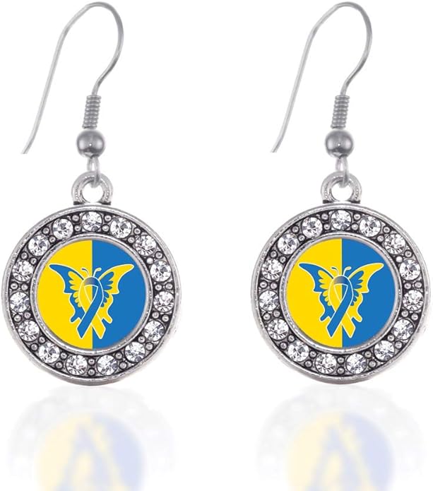 Inspired Silver - Silver Circle Charm French Hook Drop Earrings with Cubic Zirconia Jewelry