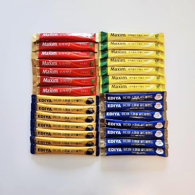 YouMe Yummy Korea Instant Coffee Mix Variety Pack2 (28 Sticks) with 4 different flavors; Maxim Original Coffee Mix, Maxim Mocha Gold, Ediya Gold Blend, Ediya Mocha Blend