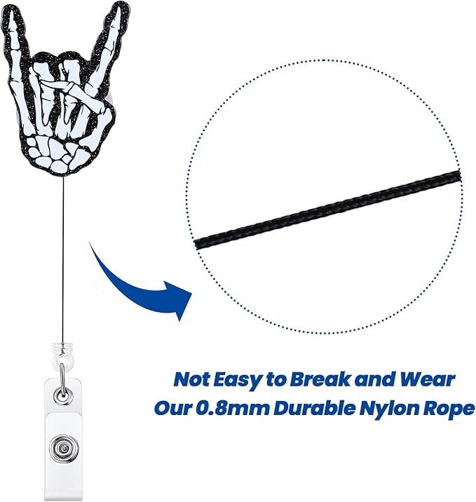Rock On Sign Bones Funny Badge Reel, Fun Retractable ID Card Badge Holder, Name Tag Work Badge Clip for Radiology Rad Tech RT Nurses Radiation Workers, Cool Nurse & Tech Halloween Gifts