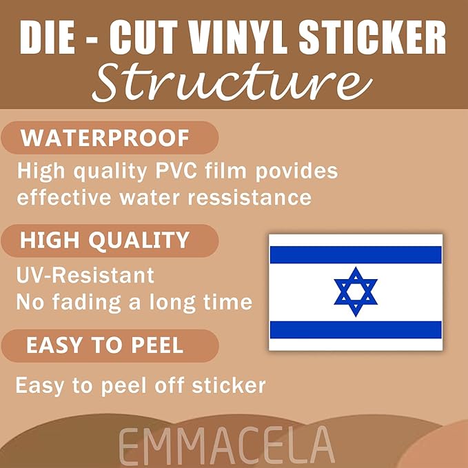 (3PCS) Israel Flag stickers, Countries Flag Stickers - Waterproof Vinyl Decals For Laptops, Tumblers, Water Bottles, Books, Scrapbooks, Size 3 x 2 Inch