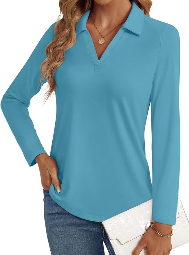 3/4 Length Sleeve Womens Tops Dressy Casual V Neck Polo Shirts Business Work Blouses 2025 Trendy Tunic Top