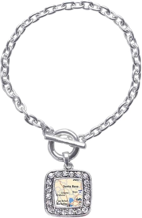 Inspired Silver - Silver Square Charm Toggle Bracelet with Cubic Zirconia Jewelry
