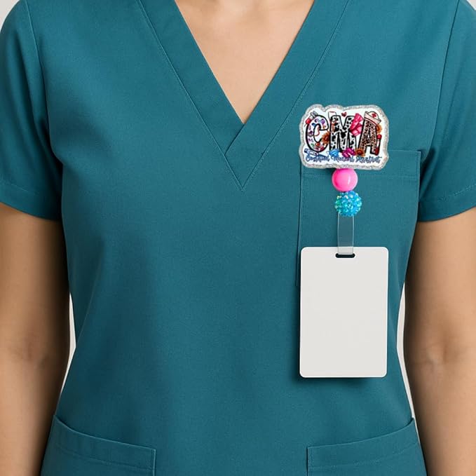 CMA Badge Reel Cute Stethoscope Syringe Hospital ID Name Holder Retractable Alligator Clip RMA Phlebotomy Tech Nurse Gear Accessories Gift for CCMA EKG Technician Healthcare Workers Clinic Staff