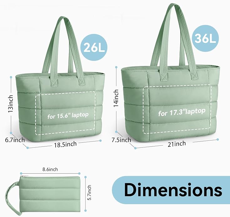 Puffer Tote Bag for Women, Lightweight Puffy Shoulder Bag with Handbag for Travel, Work, Gym, Laptop Bag for Nurse Teacher