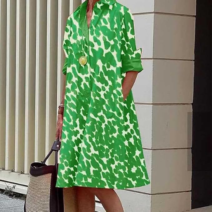 Womens 2025 Long Sleeve Button Down Shirt Summer Dress Casual V Neck Loose Fit Midi Shirt Dresses with Pockets