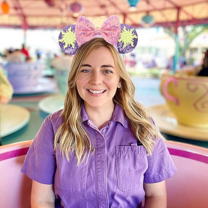 ETLUK Mouse Ears Headband, Princess Mouse Ears Bow Headbands for Women Girls, Cosplay Accessories Party Decorations (Purple)