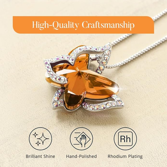 GEMMANCE Gift Butterfly Birthstone Crystal Necklace, Silver Tone with 18”+2” Chain, Necklace for Mother’s Day Anniversary Birthday Gifts for Women and Daughter, Valentine's Day