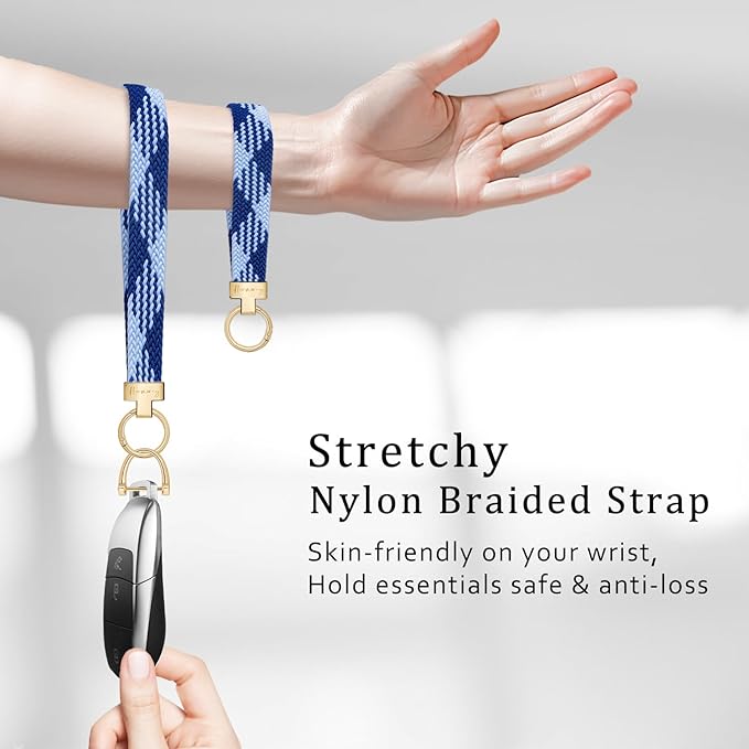 Hovmwey Elastic Wristlet Keychain for Women Men, Cute Car Key Chain, Braided Wrist Strap Lanyard for Keys ID Badges