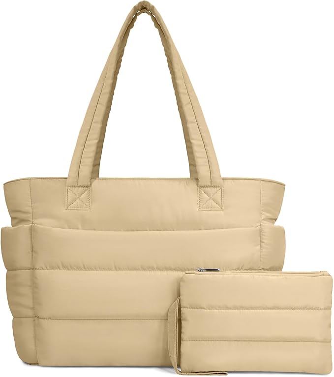 TOPDesign Puffer Tote Bag for Women, Lightweight Puffy Handbag with Compartments, Quilted Shoulder Bag for Work, Travel, Gym