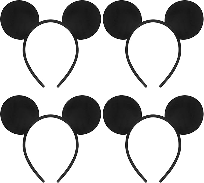 Sotaila 4 Pack Solid Black Mouse Ears Headbands for men Boys, Headband for Cosplay Costume Birthday Party Decorations Hair Accessories