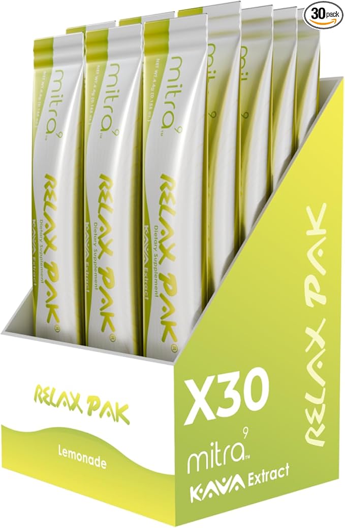 Mitra9 Kava Powder RelaxPak - Lemonade Kava Extract Powder Packets | Mood Enhancer | Plant Based | Promotes Natural Calm & Clarity | Easy Open Single-Serving Stick (30)