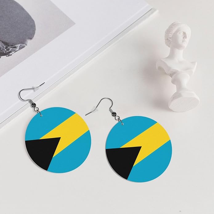 Round Faux Leather Earrings for Women Lightweight Double-Side Printed Drop Dangle Earring for Festival Party Gift
