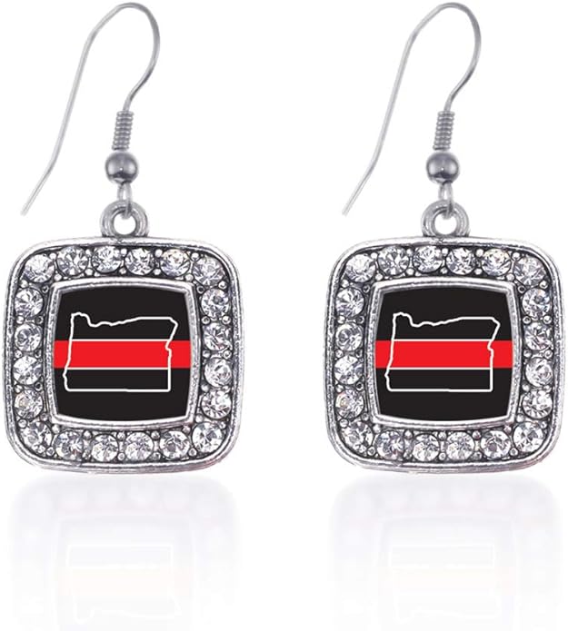 Inspired Silver - Silver Square Charm French Hook Drop Earrings with Cubic Zirconia Jewelry