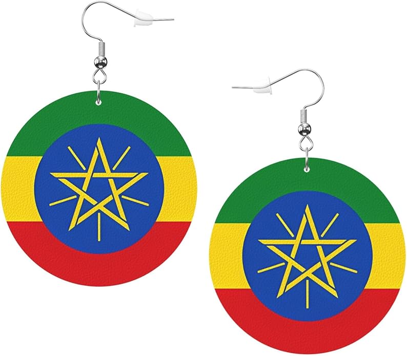 Round Faux Leather Earrings for Women Lightweight Double-Side Printed Drop Dangle Earring for Festival Party Gift
