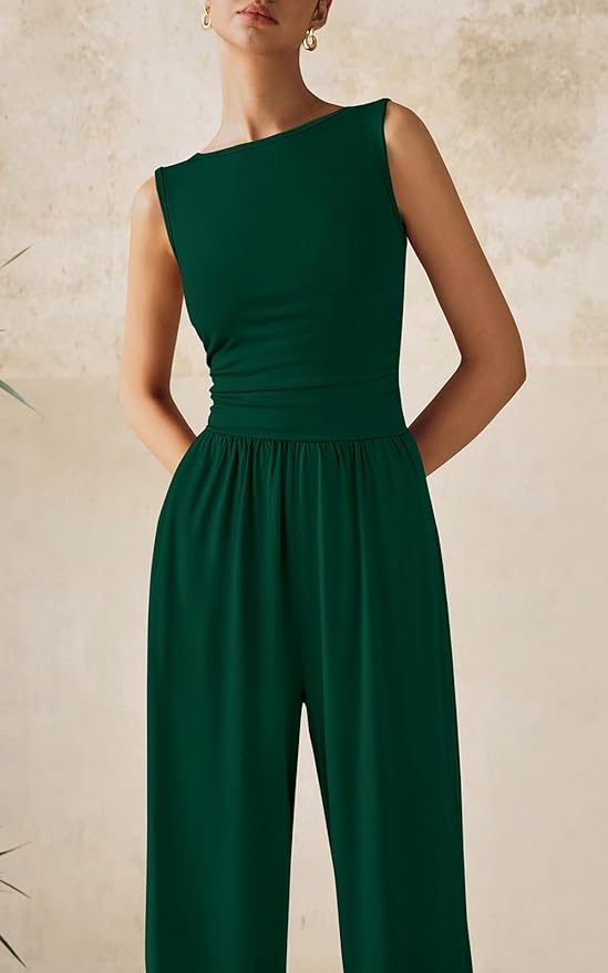 PRETTYGARDEN One Piece Jumpsuits for Women Dressy Casual Sleeveless Crewneck Wide Leg Rompers Jumpers Vacation Summer Outfits