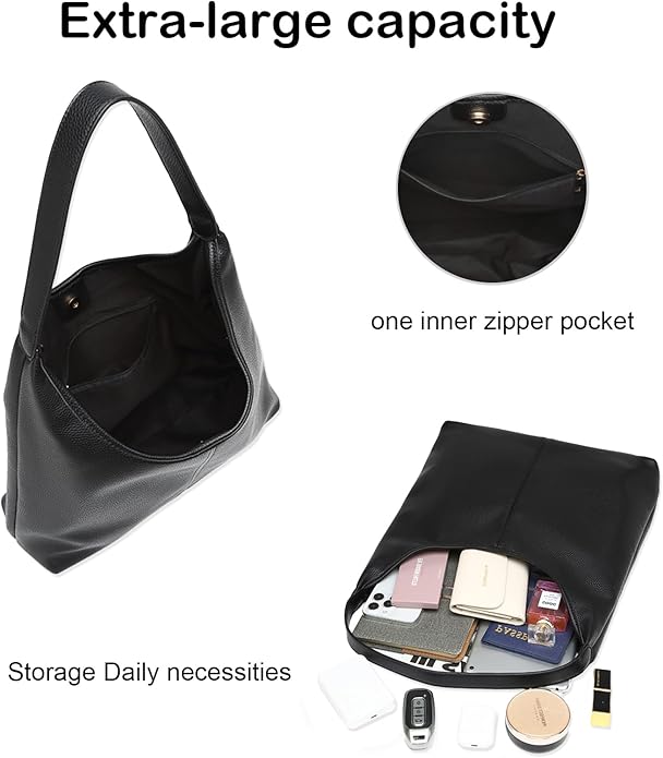 Hobo Bag for Women, Easygoing Soft Vegan Leather Shoulder Handbag Tote Purse, Spacious Work Tote, Crossbody Bag for Daily Use