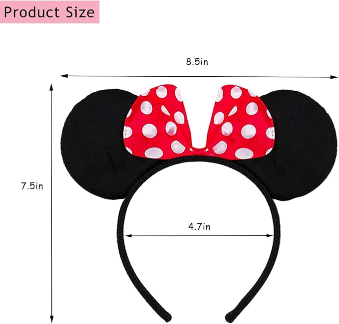 FANYITY Mouse Ears Headbands Sequin Hair Band for Girls Women Boys Party, 2 Pieces (RED DOT)