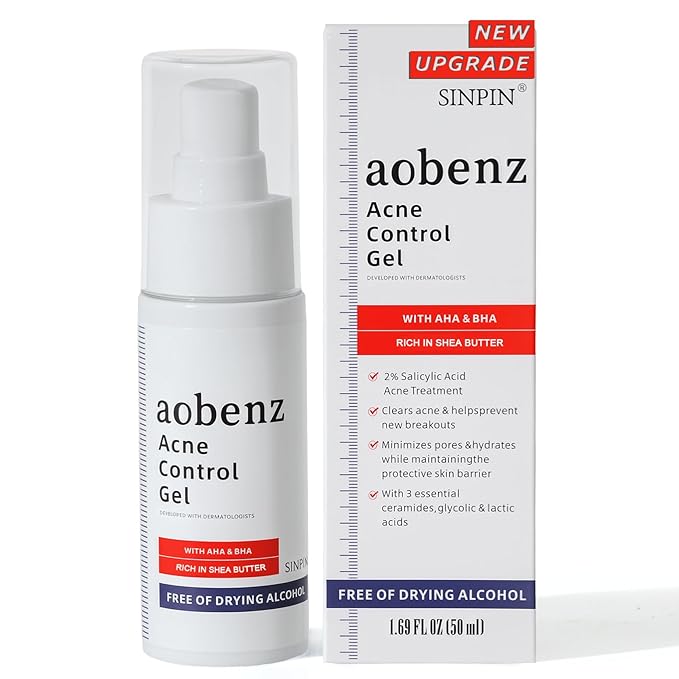 SINPIN aobenz Control Gel with 2% Salicylic Acid & Botanical Extracts | Acne Treatment for Face & Body, Gentle for All Skin, Natural & Fast Relief, 1.7FL
