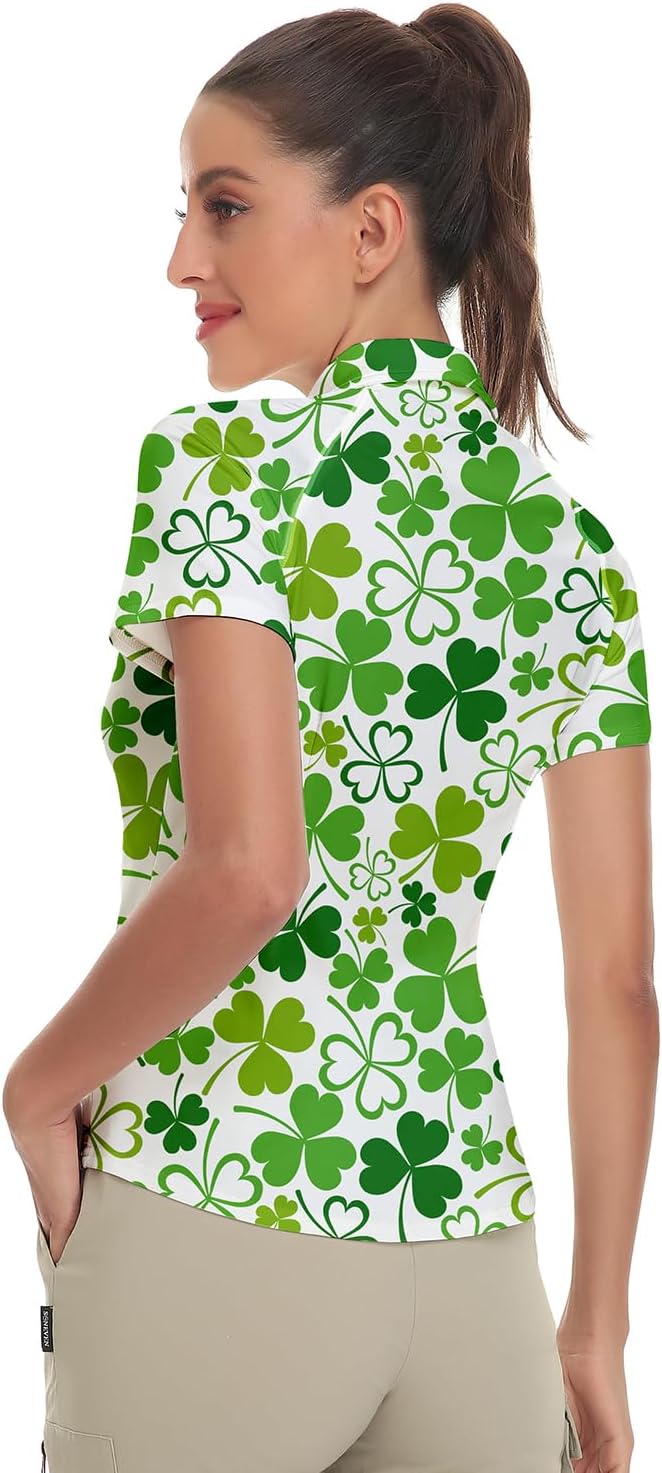 Women's Golf Shirt Short Sleeve Tennis Shirt Quarter Zip Golf Pullover Golf Polo Shirts Argyle Tops