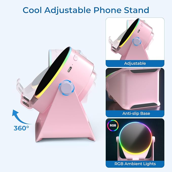 Wireless Induction Speaker, 4 in1 Phone Stand Bluetooth Speaker Amplifier with Colorful Ambient Light 360° Rotation Holder for Tablet iPhone Android,Portable Birthday Gifts for Adults Teens (Pink)