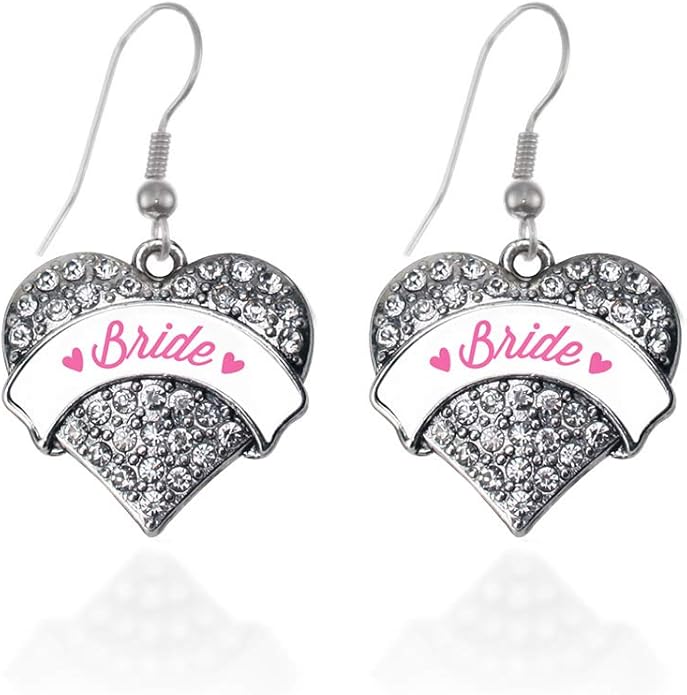 Inspired Silver - Silver Pave Heart Charm French Hook Drop Earrings with Cubic Zirconia Jewelry