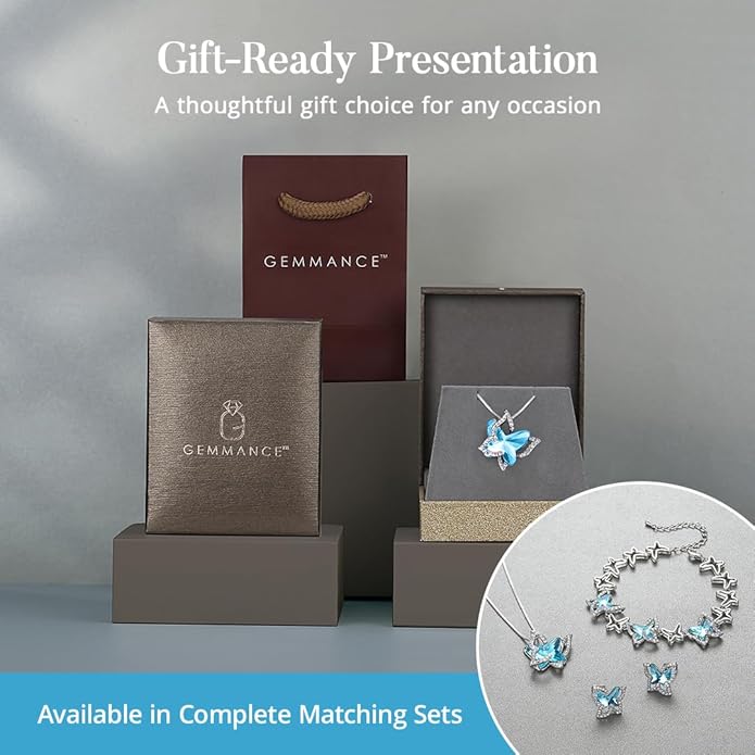 GEMMANCE Gift Butterfly Birthstone Crystal Necklace, Silver Tone with 18”+2” Chain, Necklace for Mother’s Day Anniversary Birthday Gifts for Women and Daughter, Valentine's Day