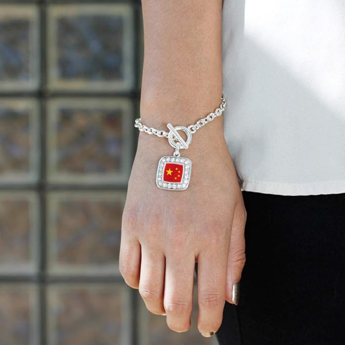 Inspired Silver - Silver Square Charm Toggle Bracelet with Cubic Zirconia Jewelry