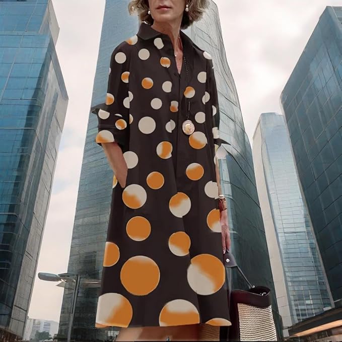 Womens 2025 Long Sleeve Button Down Shirt Summer Dress Casual V Neck Loose Fit Midi Shirt Dresses with Pockets