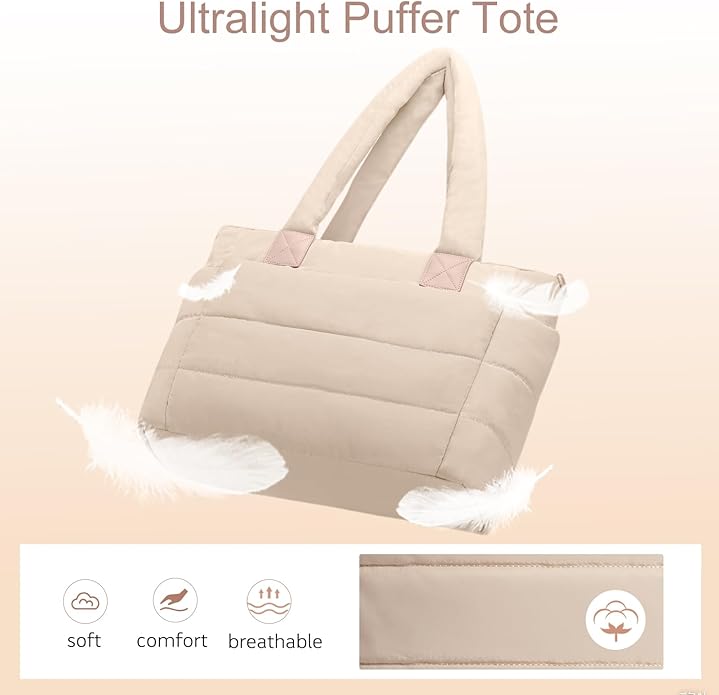 Tote Bag for Women Puffer Tote Bag Large Nurse Bags Shoulder Handbag with Zipper for Work Travel