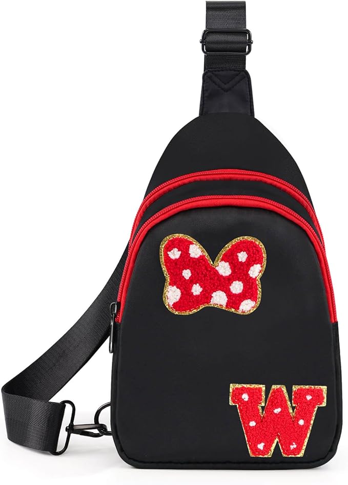 7 8 9 10 11 12 13 14 Year Old Girl Birthday Gifts, Black Initial Bow Mouse Park Small Sling Bag for Girls Daughter Women, Teen Girl Gifts Trendy Stuff Crossbody Fanny Pack Must Haves for Park Travel W