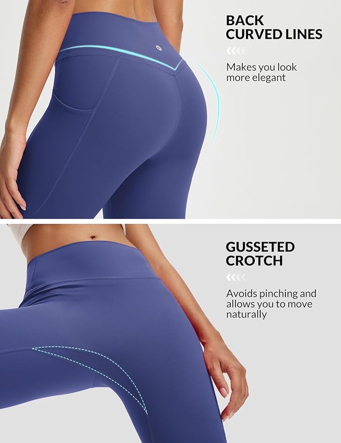 baleaf Women's Capri Leggings with 3 Pockets Tummy Control 21" Inseam Workout Capris Yoga Pants