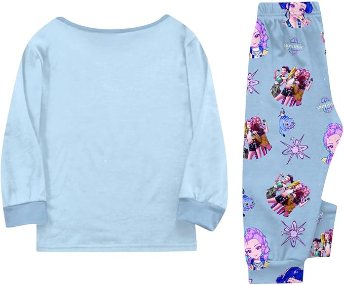 Girls 2 Piece K Pop Singer Outfits Cute Cartoon Graphic Shirts and Pants Casual Tracksuit Fashion Clothing Sets
