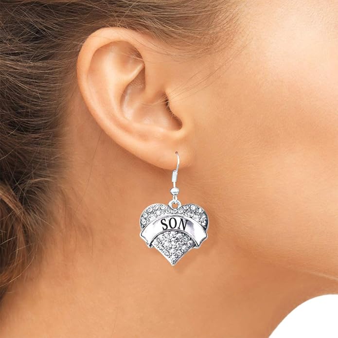 Inspired Silver - Silver Pave Heart Charm French Hook Drop Earrings with Cubic Zirconia Jewelry