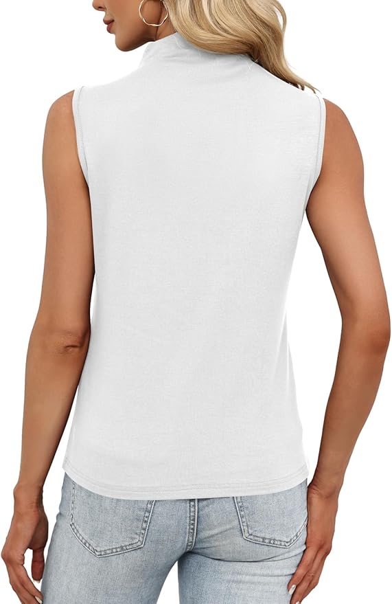 JUSTFASHIONNOW Womens Sleeveless Mock Turtleneck Tank Tops Stretchy Fitted Basic Casual Layer Shirts