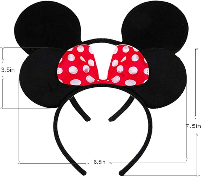 FANYITY Mouse Ears Headbands Sequin Hair Band for Girls Women Boys Party, 2 Pieces (RED DOT&BLACK)