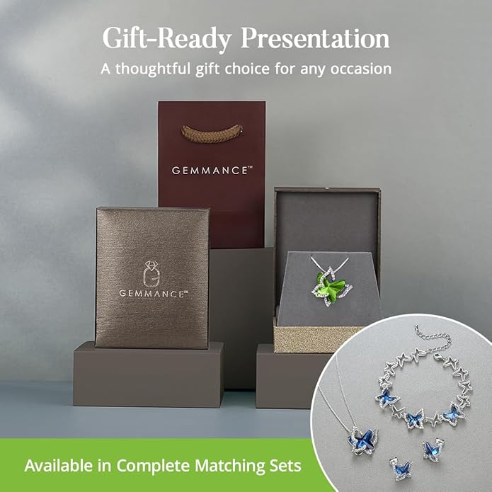 GEMMANCE Gift Butterfly Birthstone Crystal Necklace, Silver Tone with 18”+2” Chain, Necklace for Mother’s Day Anniversary Birthday Gifts for Women and Daughter, Valentine's Day