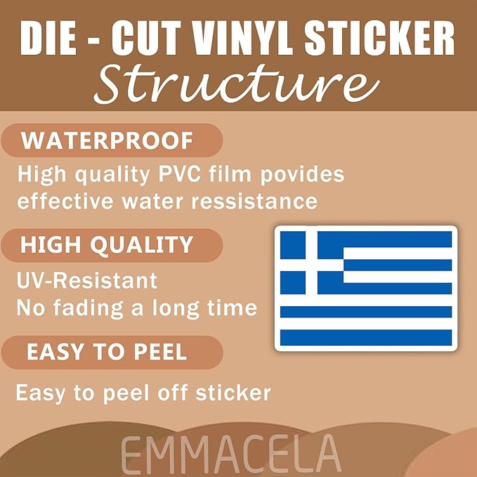 (3PCS) Greece Flag stickers, Countries Flag Stickers - Waterproof Vinyl Decals For Laptops, Tumblers, Water Bottles, Books, Scrapbooks, Size 3 x 2 Inch