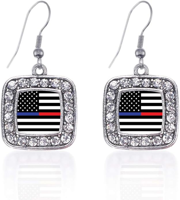 Inspired Silver - Silver Square Charm French Hook Drop Earrings with Cubic Zirconia Jewelry