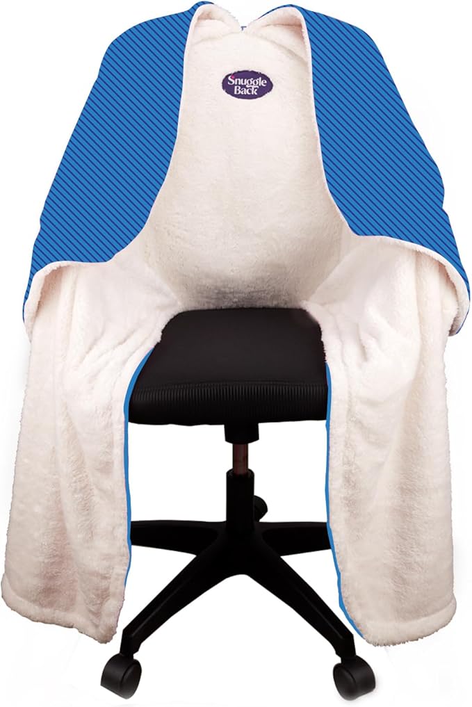 The Original Office Chair Blanket by SnuggleBack; Cozy Comfy Office Desk Chair Wrap Attaches for Convenient Heat and Hands-Free. Stay Warm In The Winter or Summer. Faux Fur (Blue Pattern Fleece)
