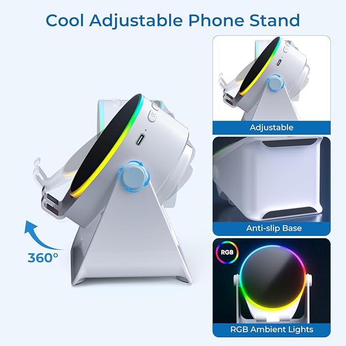 Wireless Induction Audio Bluetooth Speaker, 4 in 1 Phone Stand Speakers Amplifier with Colorful Ambient Light,360° Adjustable Holder for Tablet iPhone Android, Gifts for Men Women Teens-White