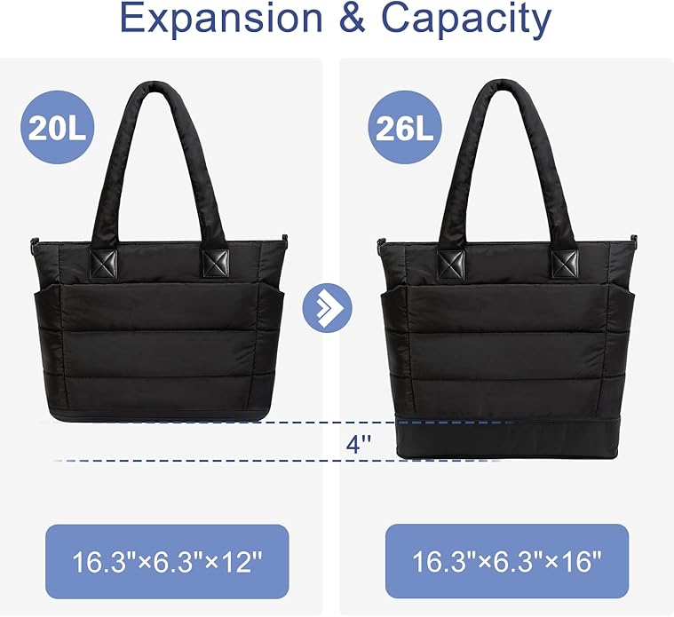 Tote Bag for Women Puffer Tote Bag Large Nurse Bags Shoulder Handbag with Zipper for Work Travel
